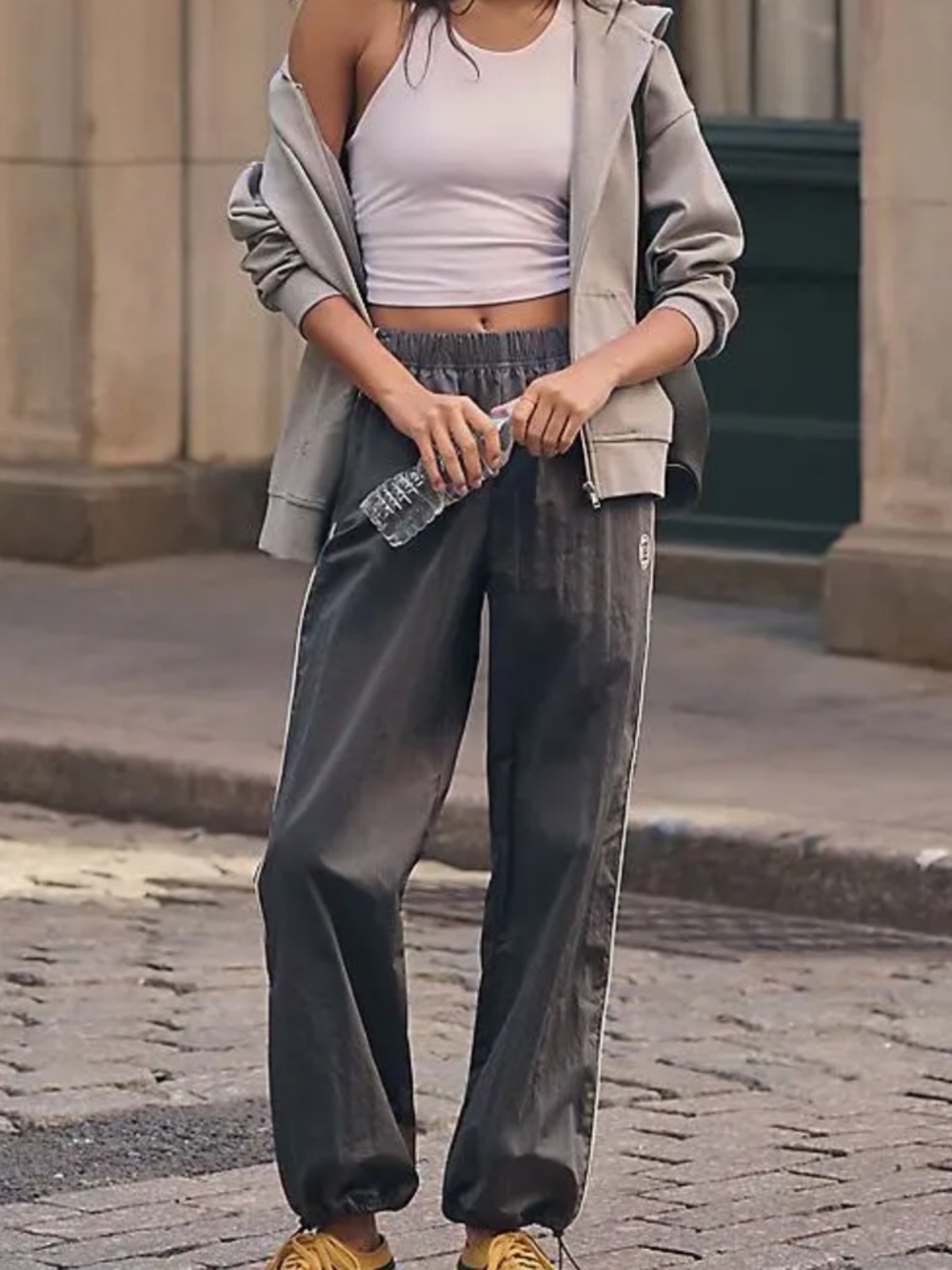 PE Nation Switchback Pants feature a relaxed fit with a white side-stripe